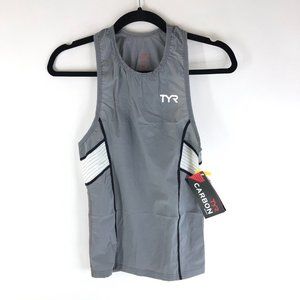 TYR Mens Carbon Tank Top Triathlon Moisture Wicking UPF 50+ Gray White XS